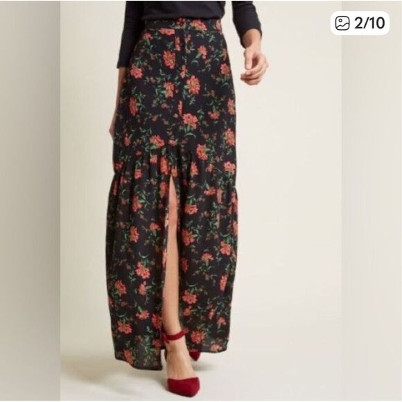 ModCloth Emphasis on Effortless Buttoned Floral Print Maxi Skirt L - Picture 2 of 10